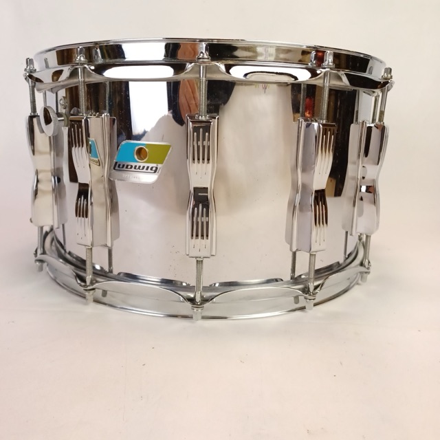 Ludwig Coliseum#484 8x14"Chrome Over Wood Blue/Olive Badge Snare Drum COW 1981 — main photograph
