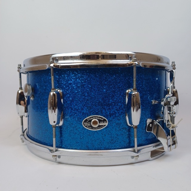 Slingerland 1972 Radio King #111 7x14"Snare Drum Blue Sparkle/Maple Vintage 70s — main photograph