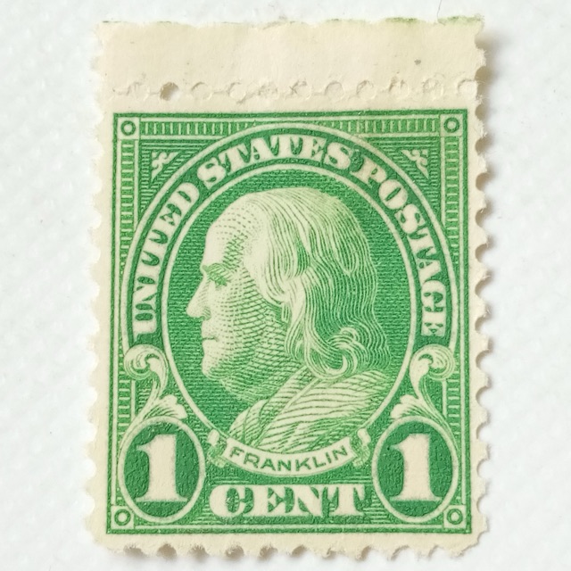 1922-1929 Benjamin Franklin One (1) Cent Stamp (Dark Green) Rare Collectible USA — main photograph