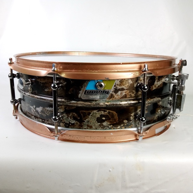 Ludwig 5x14" Custom "Black Beauty" Acrolite Aged Finish 8x Tube Lugs Blue/Olive — main photograph