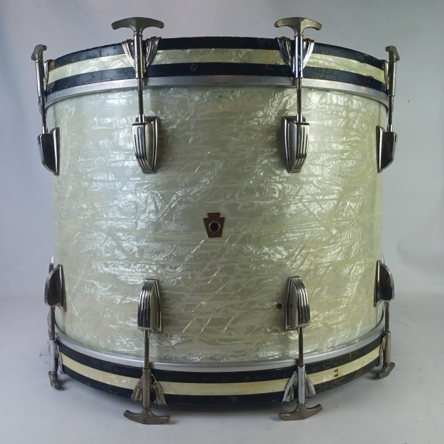 VIRGIN WFL Ludwig 14x22"3Ply MHG White Marine Pearl Vintage Bass Drum WMP +Spurs — main photograph