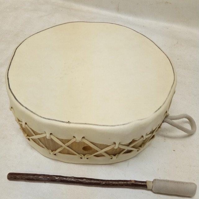 George Mallette 14" Native American Indian Ceremonial Drum Deer-Skin Hides Cedar — main photograph