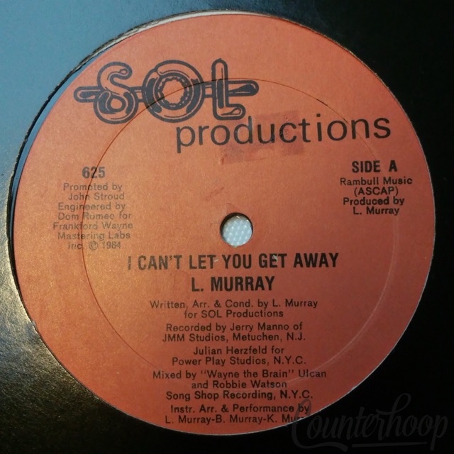 L. Murray – I Can't Let You Get Away 1984 Funk 12" Sol Productions – 625 A VG+ — main photograph