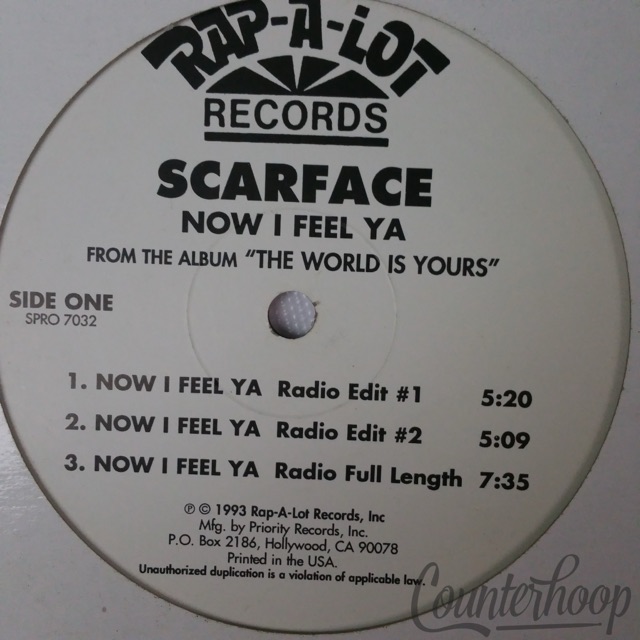 Scarface- Now I Feel Ya 1994 Promo Rap-A-Lot Records-SPRO7032 World Is Yours VG+ — main photograph
