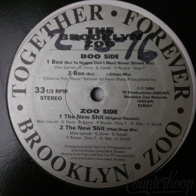 The Brooklyn Zoo – Boo /The New Shit 1994 Brooklyn Zoo Records-BZR001 Tony T EXC — main photograph