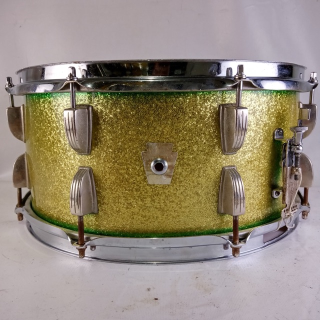Ludwig 6.5x14"Green Sparkle Snare Drum Vintage School Festival 3Ply Mahogany 50s — main photograph