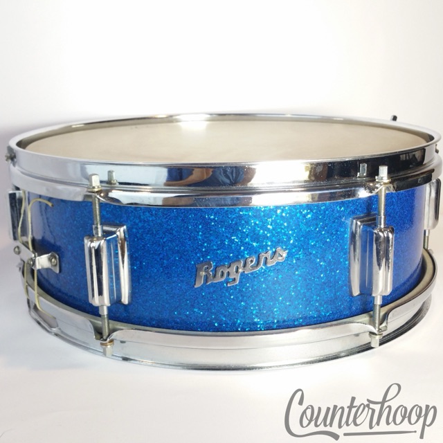 Rogers Blue Sparkle 14x5"Snare Drum Cleveland Luxor Vintage 60s Maple OH USA OG — main photograph