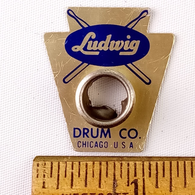 Ludwig Transition Badge Vintage 1958-9 Blue/Brass Keystone Trans Vintage 50s USA — main photograph