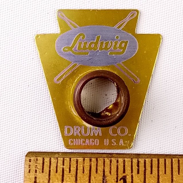 Ludwig Transition Badge Vintage 1958-9 Blue/Brass Keystone Trans Vintage 50s USA — main photograph