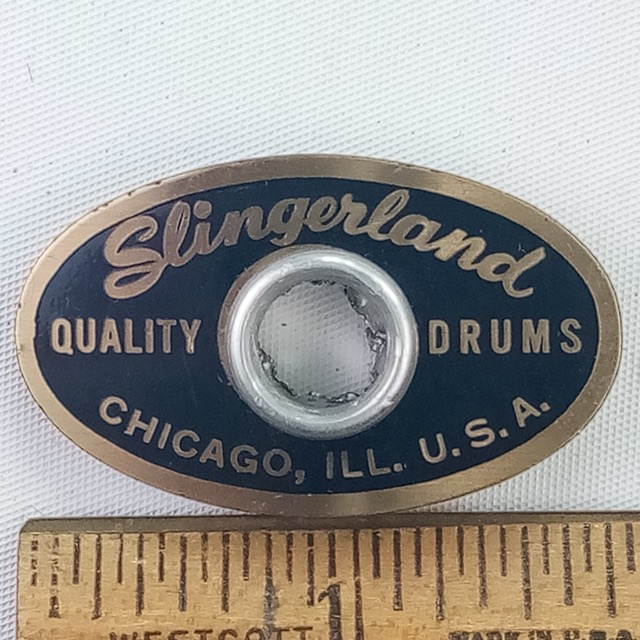 Slingerland 1st Black/Brass Chicago Badge Snare/Bass Drum+OG Aluminum Grommet US — main photograph