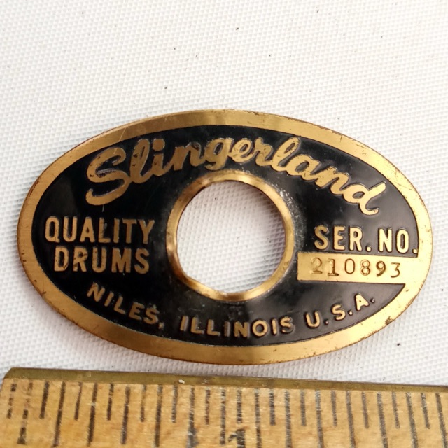 Slingerland Niles Black/Brass'69 Serial#210893 Badge Snare/Bass/Tom Drum Vintage — main photograph