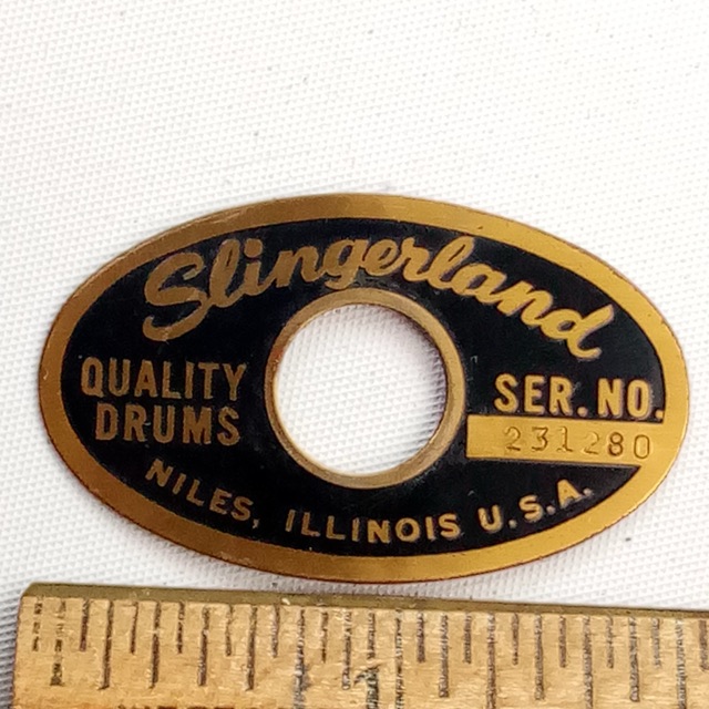 Slingerland Niles Black/Brass 1969 Serial #231280 Badge Snare/Bass/Tom Drum USA — main photograph