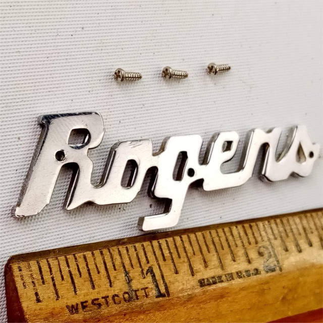 Rogers Script Logo Badge Vintage 60s Holiday/Powertone +3Screws Cleveland/Dayton — main photograph