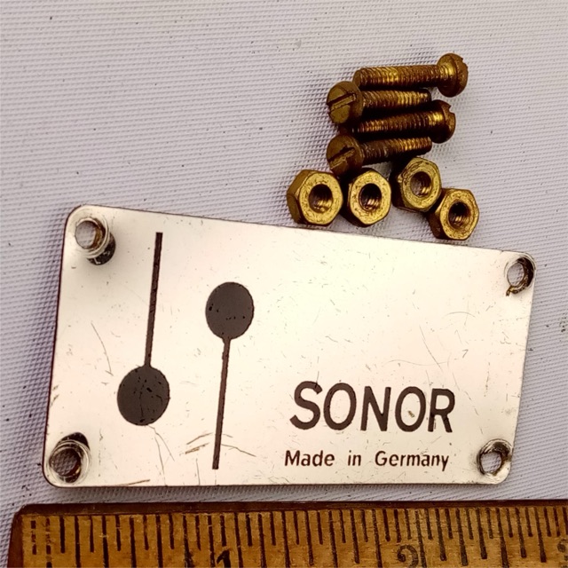 Sonor Made In Germany Champion Badge 1973-5 Vintage 70s Tag +4 Brass Screws/Nuts — main photograph