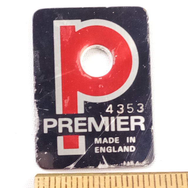 Premier Serial#4353 Badge Made In England Bass/Snare/Tom Drum Vintage 70s UK Tag — main photograph