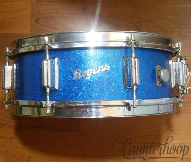 Rogers 14x5"Powertone Cleveland Blue Sparkle Jasper Maple Snare Drum Vintage 60s — main photograph