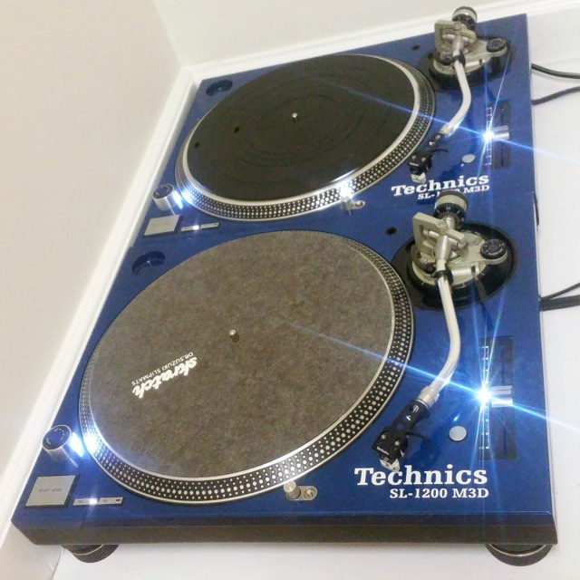 CUSTOM Technics SL-1200 M3D Turntables DJ Set Blue Sparkle 24k+Shure M44-7 Carts — main photograph