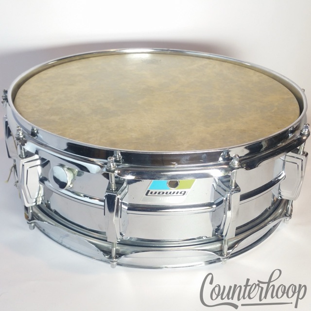 Ludwig Supraphonic Snare Drum 14x5"Vintage 70s Blue/Olive Badge Chrome Aluminum — main photograph