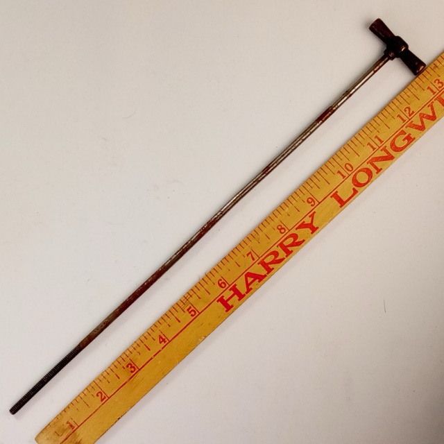 Frank Wolf 12 3/4"Bass Drum Tension Rod Faucet Thumb Turn Vintage 30s USA Nickel — main photograph