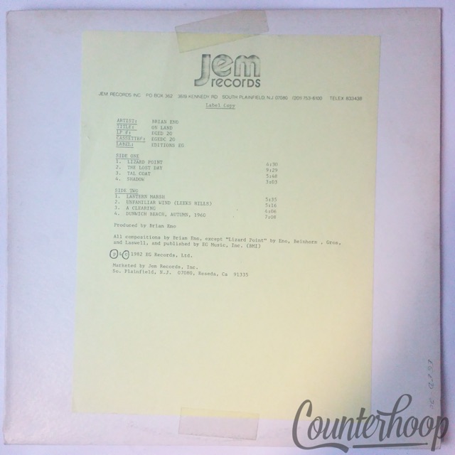 Brian Eno-Ambient 4 (On Land) NM TEST PRESSING 1982 Editions EGED20 Bill Laswell — main photograph