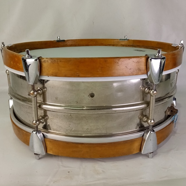 Ludwig 2-Piece Brass 5x14"Snare Drum Vintage 20s NOB Universal w/ Wood Hoops USA — main photograph