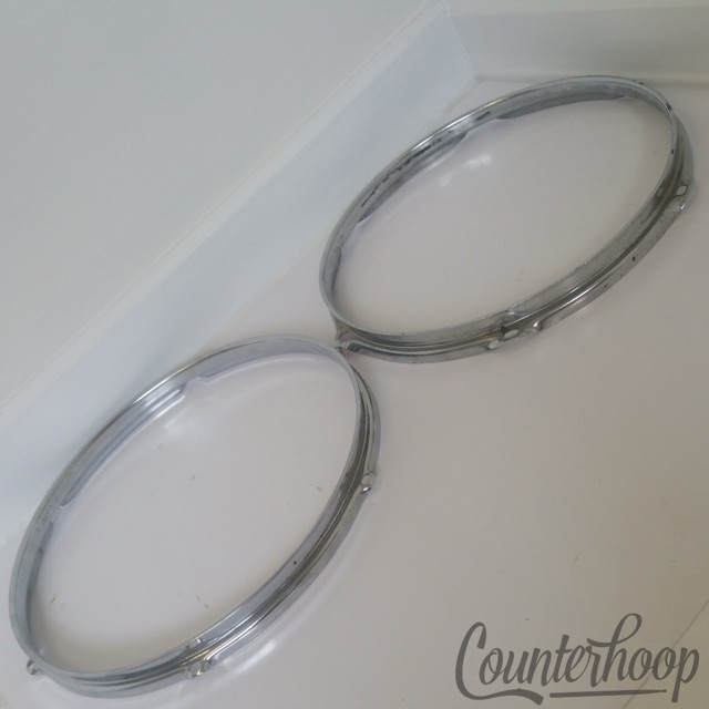 Pearl 2x 12"Tom Drum Rims/Hoops Set Chrome Japan 6-Lug Triple-Flange Vintage 60s — main photograph