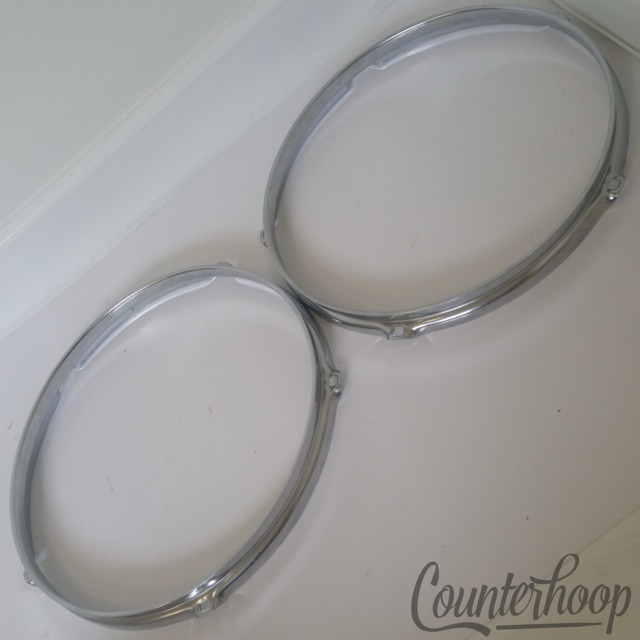 Pearl 2x 12"Tom Drum Rims/Hoops Set Chrome Japan 5-Lug Triple-Flange Vintage 60s — main photograph