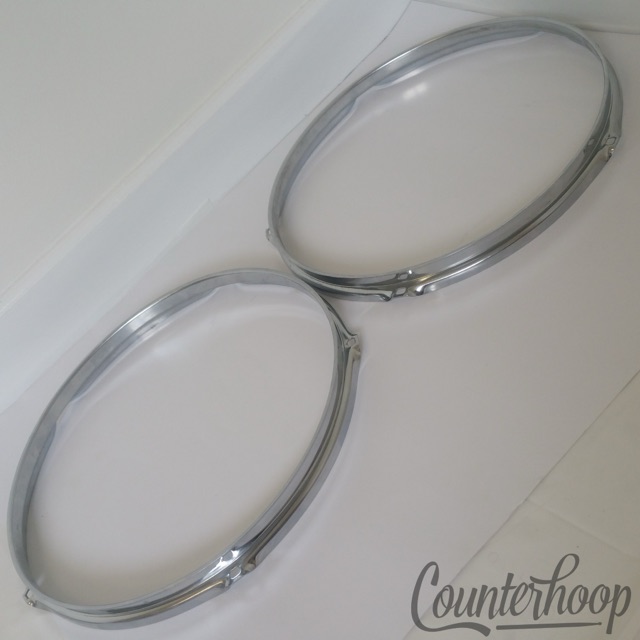 Pearl 2x 12"Tom Drum Rims/Hoops Set Japan 5-Lug Triple-Flange Vintage 70s Chrome — main photograph