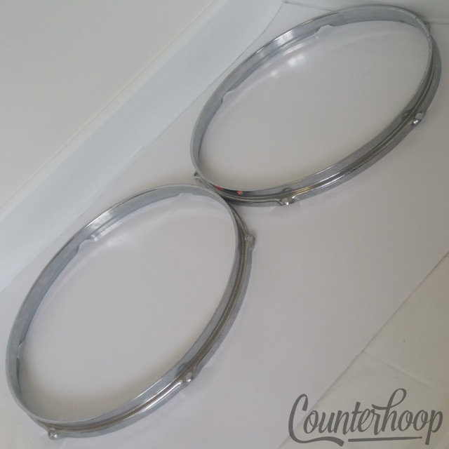 Pearl 2x 13" 6-Lug Batter Tom/Snare Drum Hoops/Rims Chrome Triple-Flanged 80s* — main photograph