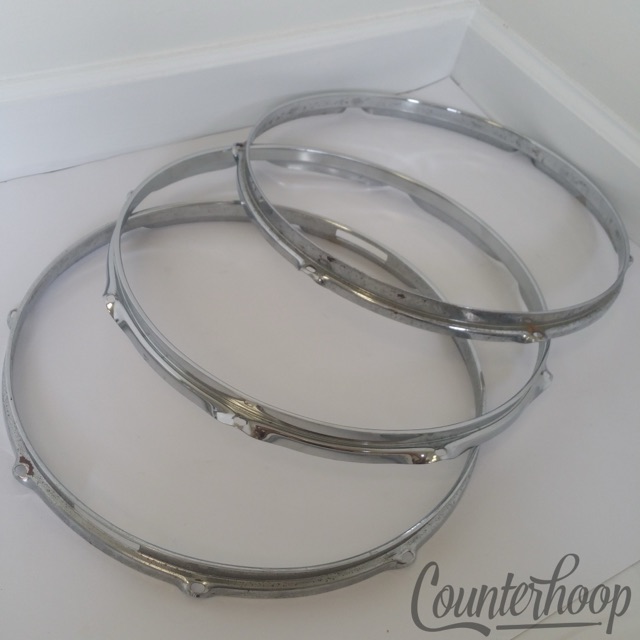 Pearl 3x 14" Snare Drum Rims/Hoops 8-Lug Batter/Resonant+6Bat Chrome Vintage 60s — main photograph