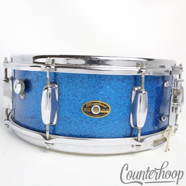 Slingerland Hollywood Ace 14x5.5"Snare Drum Blue Sparkle COB Brass Vintage 60s* — main photograph