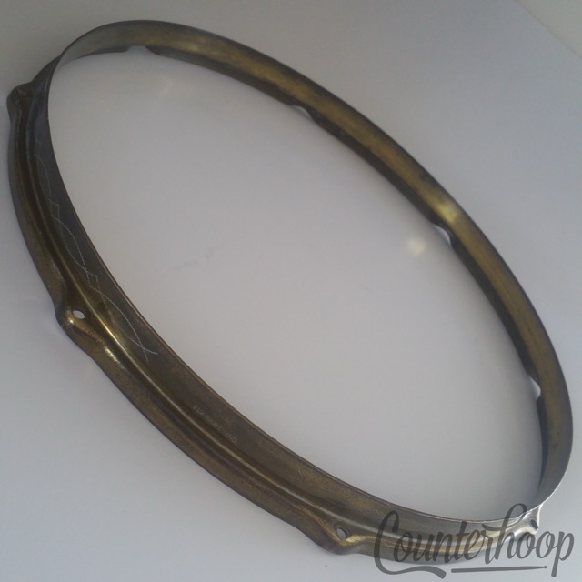Leedy Black Elite Engraved 14" Snare Drum Batter Rim Knobby/Art-Gold Brass Hoop — main photograph