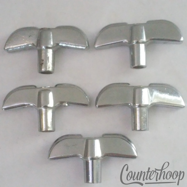 Rogers 5x Wing-Nuts 60s-70s Tension Rod Heads Threaded Chrome Vintage Powertone — main photograph